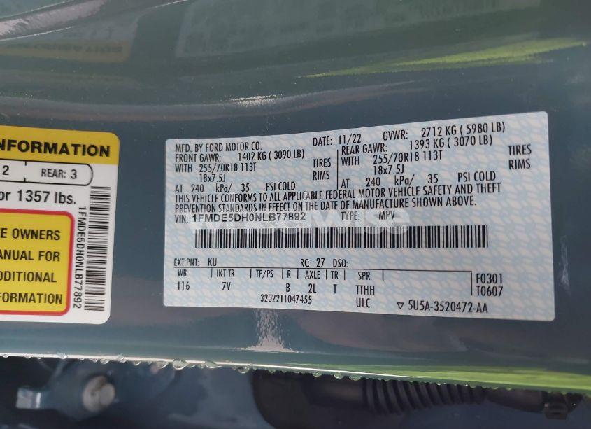 Photo 9 of 2022 Ford Bronco OUTER BANKS (VIN 1FMDE5DH0NLB77892)