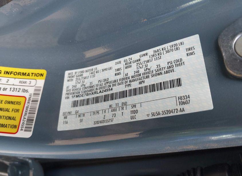 Photo 9 of 2024 Ford Bronco BIG BEND (VIN 1FMDE7BHXRLA24554)