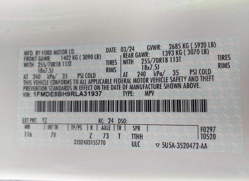 Photo 9 of 2024 Ford Bronco OUTER BANKS (VIN 1FMDE8BH9RLA31937)