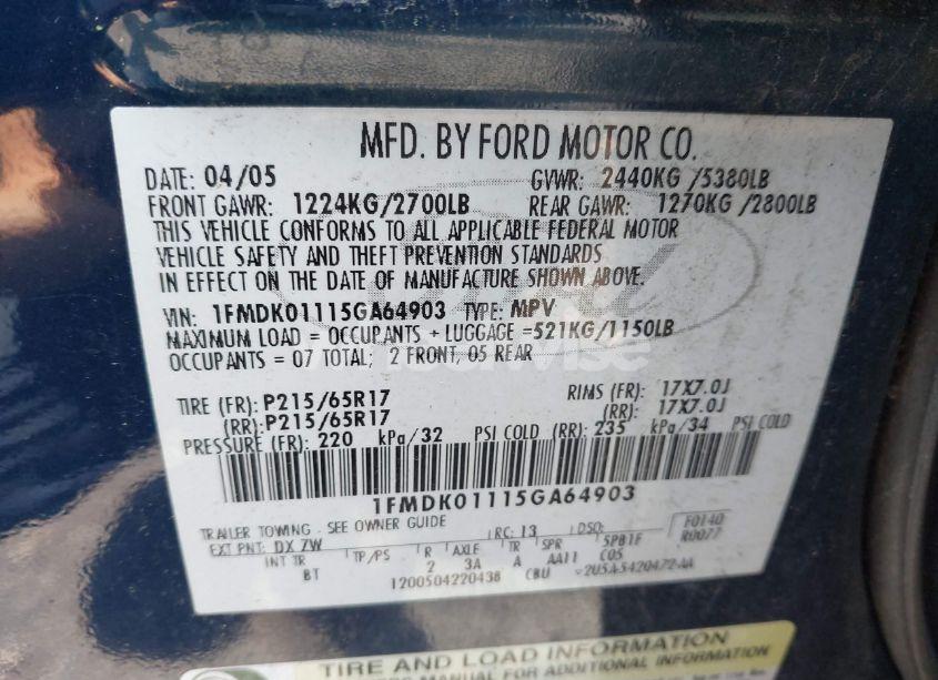 Photo 9 of 2005 Ford Freestyle SE (VIN 1FMDK01115GA64903)