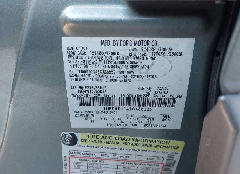 Photo 9 of 2005 Ford Freestyle SE (VIN 1FMDK01145GA66225)