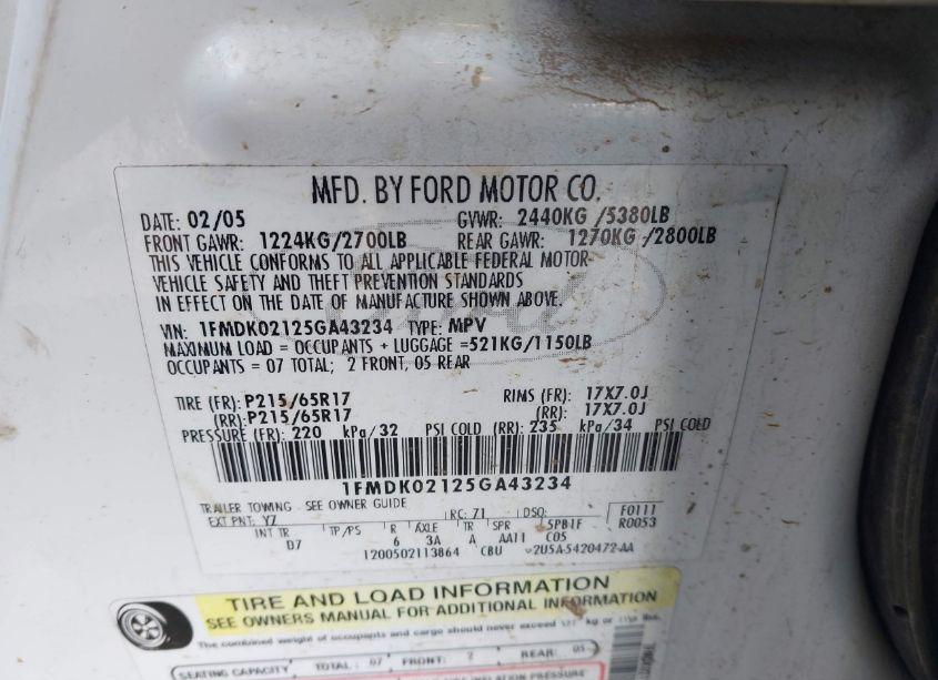 Photo 9 of 2005 Ford Freestyle SEL (VIN 1FMDK02125GA43234)