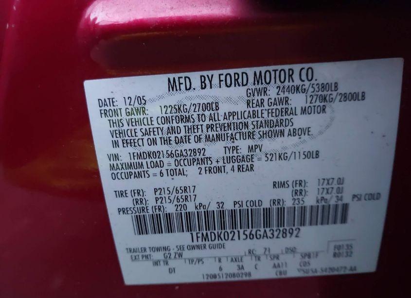 Photo 9 of 2006 Ford Freestyle SEL (VIN 1FMDK02156GA32892)