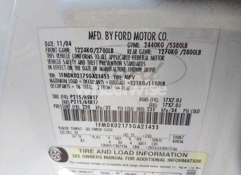 Photo 9 of 2005 Ford Freestyle SEL (VIN 1FMDK02175GA21455)