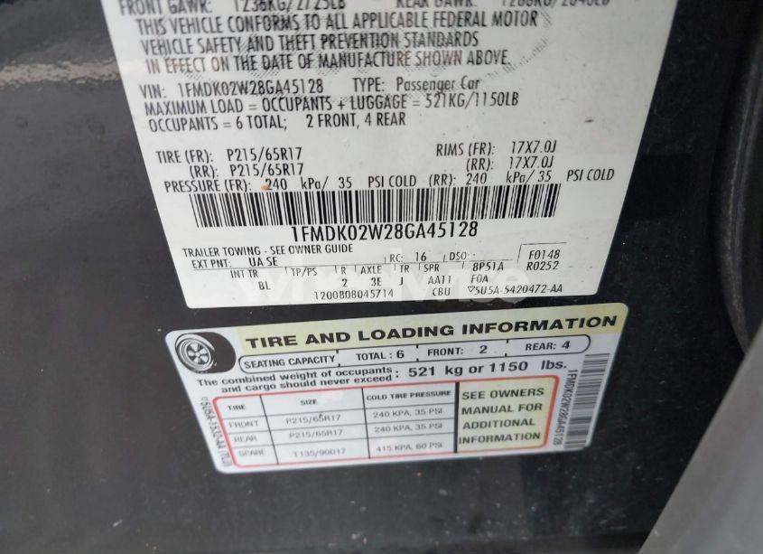 Photo 9 of 2008 Ford Taurus X SEL (VIN 1FMDK02W28GA45128)