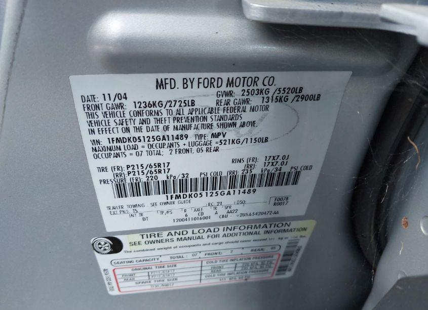 Photo 9 of 2005 Ford Freestyle SEL (VIN 1FMDK05125GA11489)