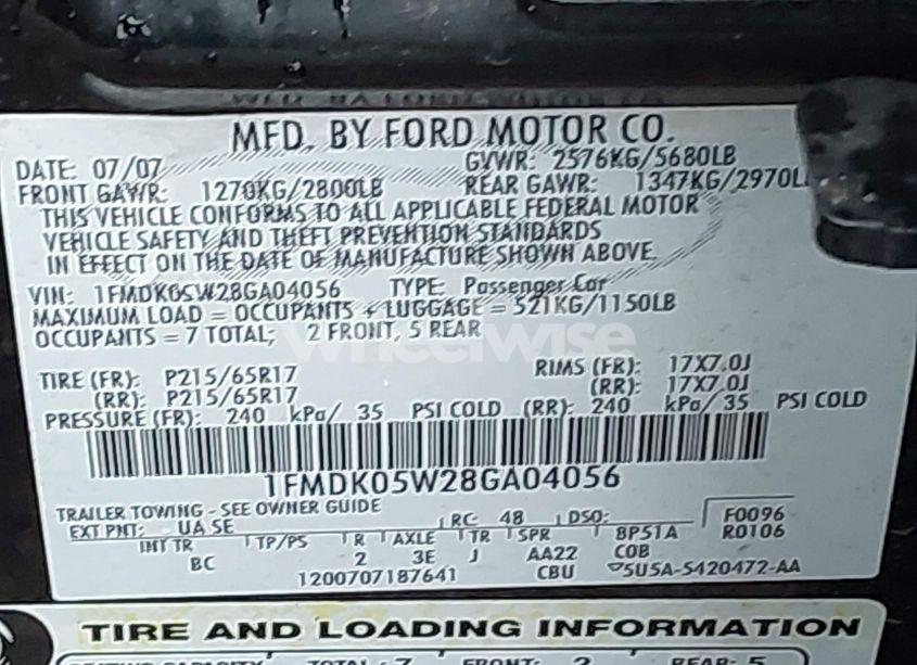 Photo 9 of 2008 Ford Taurus X SEL (VIN 1FMDK05W28GA04056)
