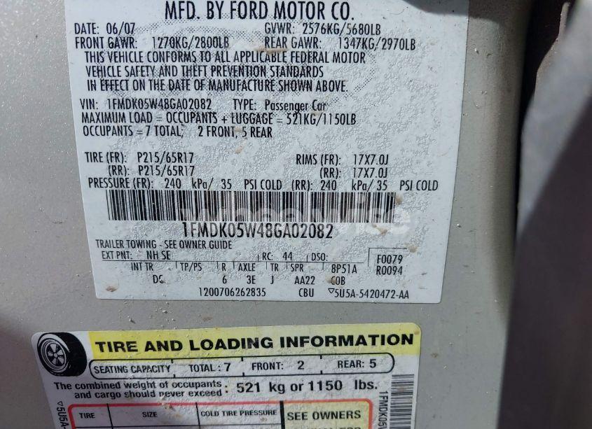 Photo 9 of 2008 Ford Taurus X SEL (VIN 1FMDK05W48GA02082)