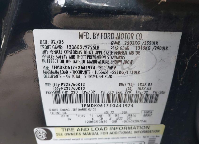 Photo 9 of 2005 Ford Freestyle LIMITED (VIN 1FMDK06175GA41974)