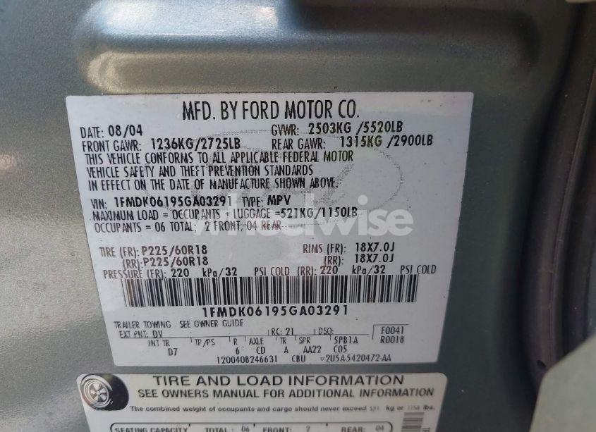 Photo 9 of 2005 Ford Freestyle LIMITED (VIN 1FMDK06195GA03291)