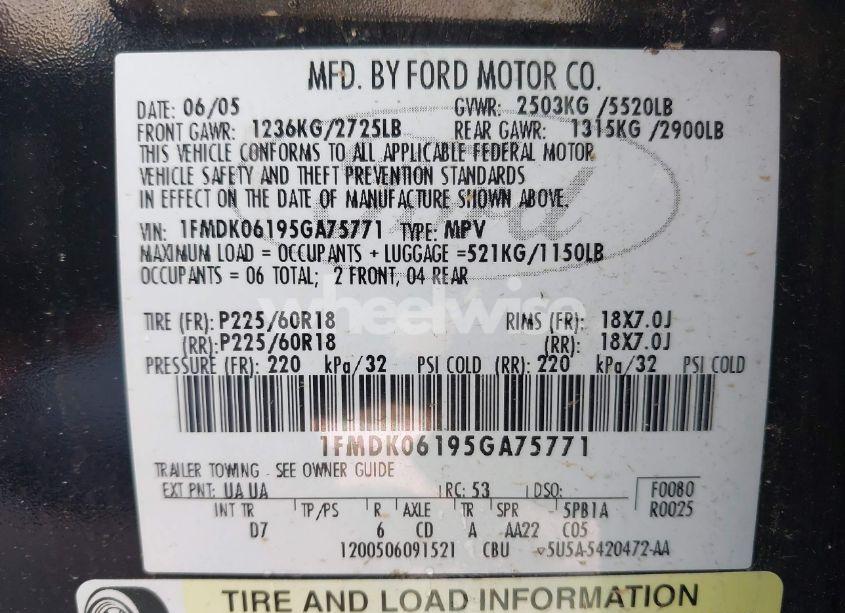 Photo 9 of 2005 Ford Freestyle LIMITED (VIN 1FMDK06195GA75771)