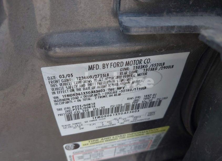 Photo 9 of 2005 Ford Freestyle LIMITED (VIN 1FMDK061X5GA53603)