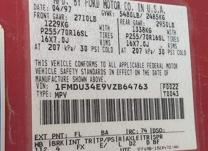 Photo 9 of 1997 Ford Explorer EDDIE BAUER/LIMITED/XL/XLT (VIN 1FMDU34E9VZB64763)