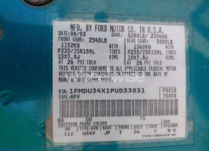 Photo 9 of 1993 Ford Explorer (VIN 1FMDU34X1PUD33031)