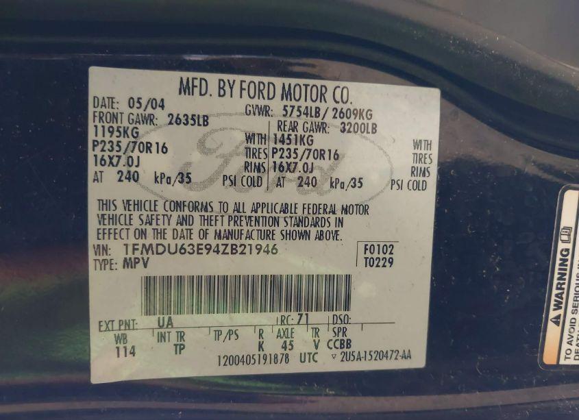 Photo 9 of 2004 Ford Explorer XLT (VIN 1FMDU63E94ZB21946)