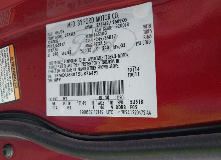 Photo 9 of 2005 Ford Explorer XLT/XLT SPORT (VIN 1FMDU63K15UB76492)