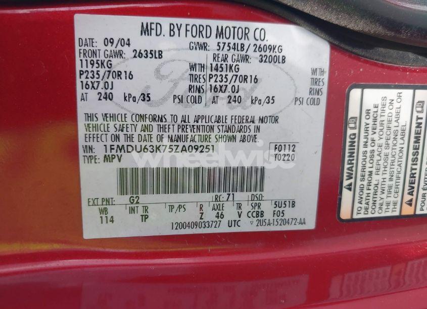 Photo 9 of 2005 Ford Explorer XLT/XLT SPORT (VIN 1FMDU63K75ZA09251)