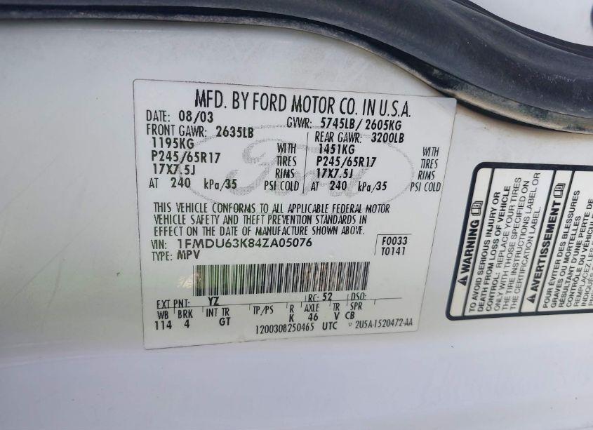 Photo 9 of 2004 Ford Explorer XLT (VIN 1FMDU63K84ZA05076)