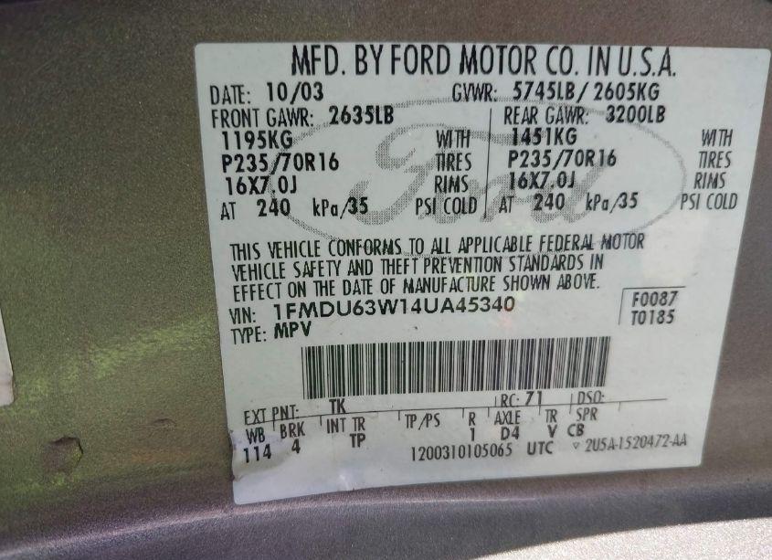 Photo 9 of 2004 Ford Explorer XLT (VIN 1FMDU63W14UA45340)