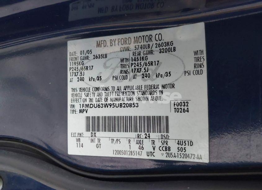 Photo 9 of 2005 Ford Explorer XLT/XLT SPORT (VIN 1FMDU63W95UB20853)