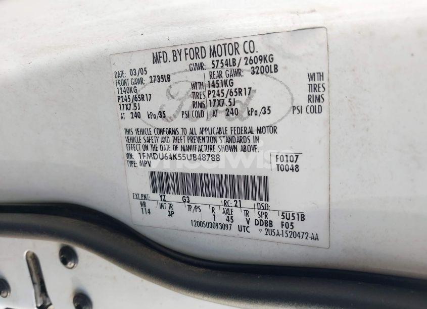 Photo 9 of 2005 Ford Explorer EDDIE BAUER (VIN 1FMDU64K55UB48788)