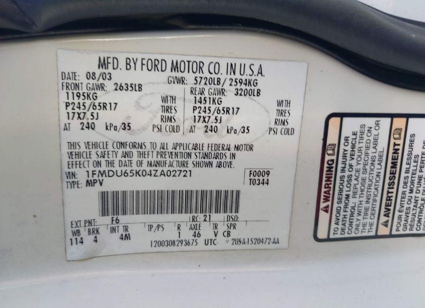 Photo 9 of 2004 Ford Explorer LIMITED (VIN 1FMDU65K04ZA02721)