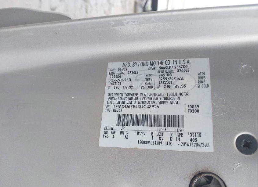 Photo 9 of 2003 Ford Explorer SPORT TRAC XLS/XLT (VIN 1FMDU67E53UC48926)