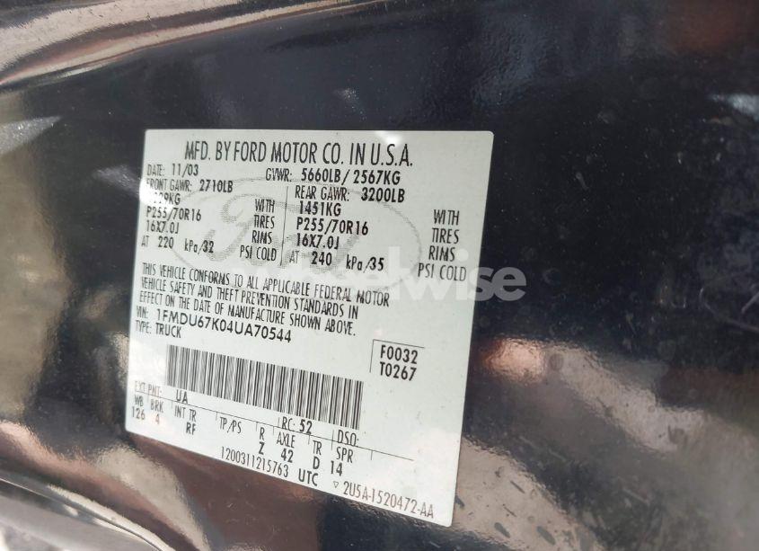 Photo 9 of 2004 Ford Explorer SPORT TRAC ADRENALIN/XLS/XLT (VIN 1FMDU67K04UA70544)