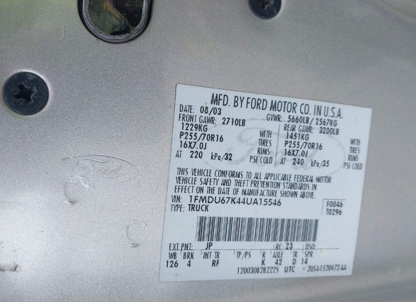 Photo 9 of 2004 Ford Explorer SPORT TRAC ADRENALIN/XLS/XLT (VIN 1FMDU67K44UA15546)