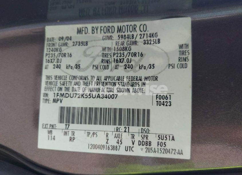 Photo 9 of 2005 Ford Explorer XLS/XLS SPORT (VIN 1FMDU72K55UA34007)