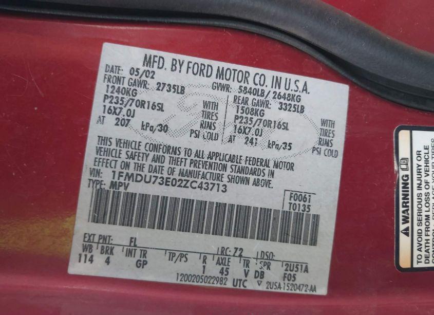 Photo 9 of 2002 Ford Explorer XLT (VIN 1FMDU73E02ZC43713)