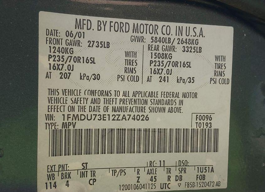 Photo 9 of 2002 Ford Explorer XLT (VIN 1FMDU73E12ZA74026)