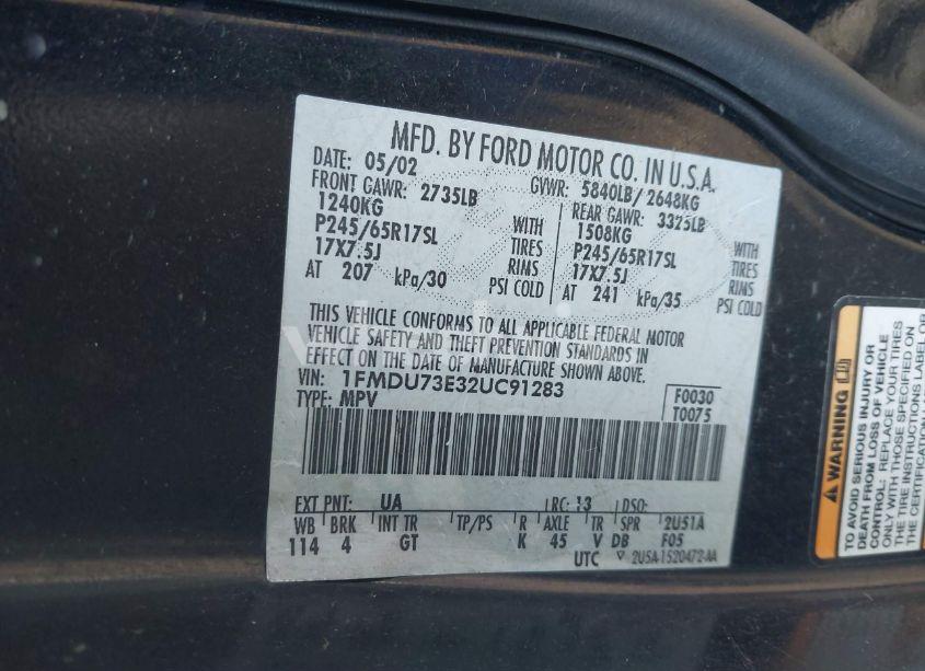 Photo 9 of 2002 Ford Explorer XLT (VIN 1FMDU73E32UC91283)