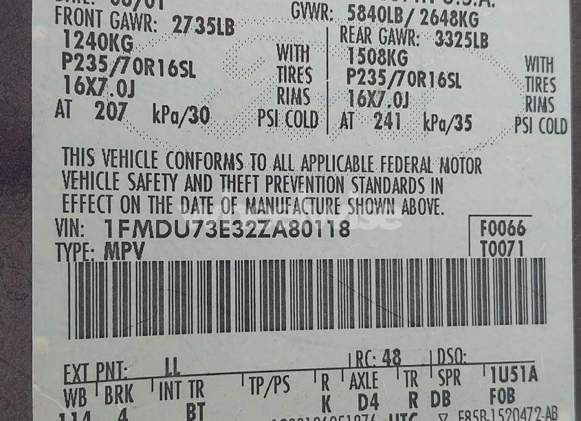 Photo 9 of 2002 Ford Explorer XLT (VIN 1FMDU73E32ZA80118)