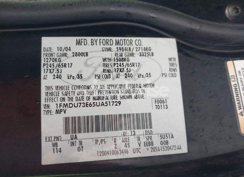 Photo 9 of 2005 Ford Explorer XLT/XLT SPORT (VIN 1FMDU73E65UA51729)