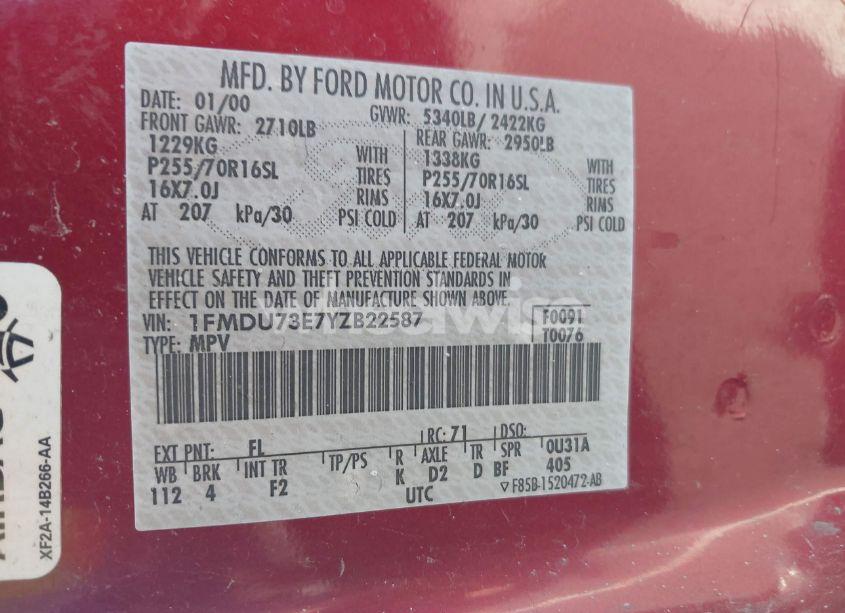 Photo 9 of 2000 Ford Explorer XLT (VIN 1FMDU73E7YZB22587)