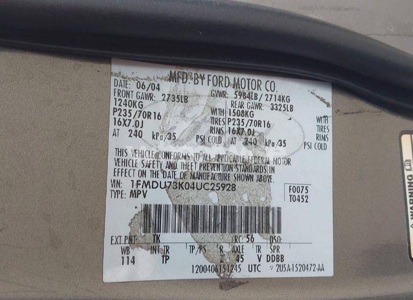 Photo 9 of 2004 Ford Explorer NBX/XLT (VIN 1FMDU73K04UC25928)