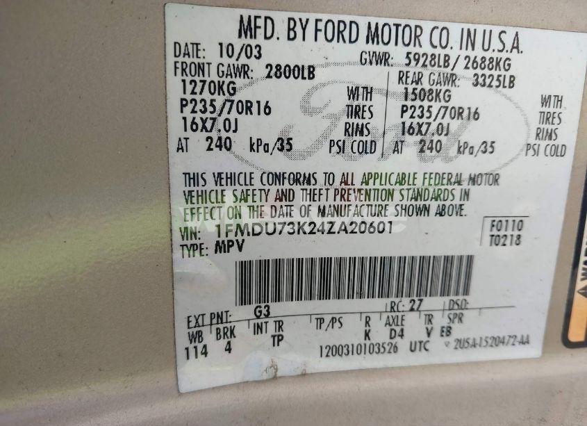 Photo 9 of 2004 Ford Explorer NBX/XLT (VIN 1FMDU73K24ZA20601)