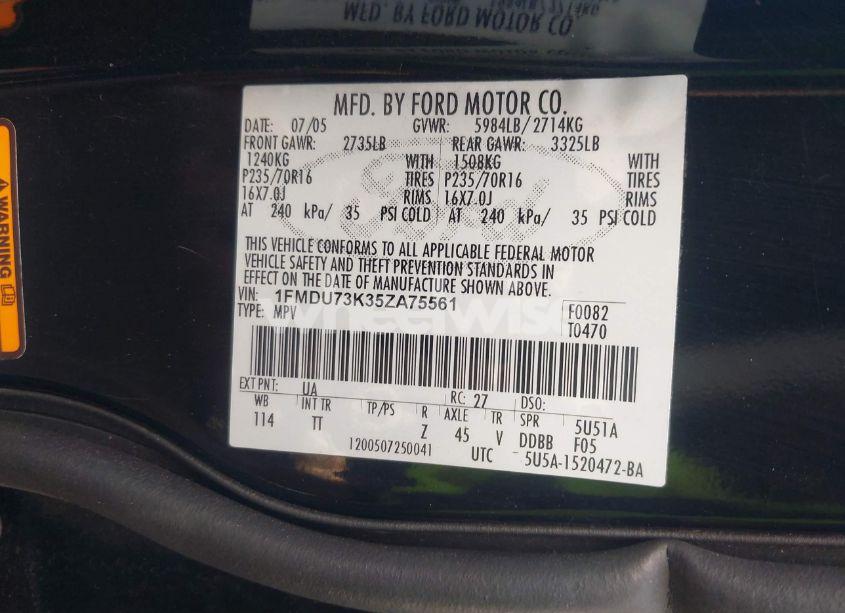 Photo 9 of 2005 Ford Explorer XLT/XLT SPORT (VIN 1FMDU73K35ZA75561)