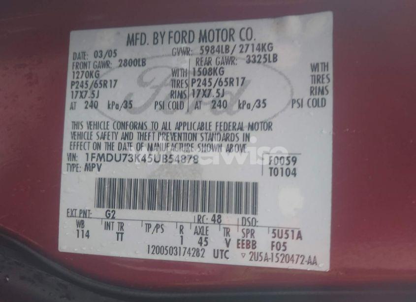 Photo 9 of 2005 Ford Explorer XLT/XLT SPORT (VIN 1FMDU73K45UB54878)