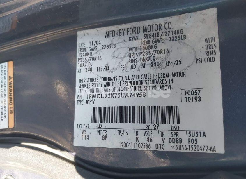 Photo 9 of 2005 Ford Explorer XLT/XLT SPORT (VIN 1FMDU73K75UA74958)