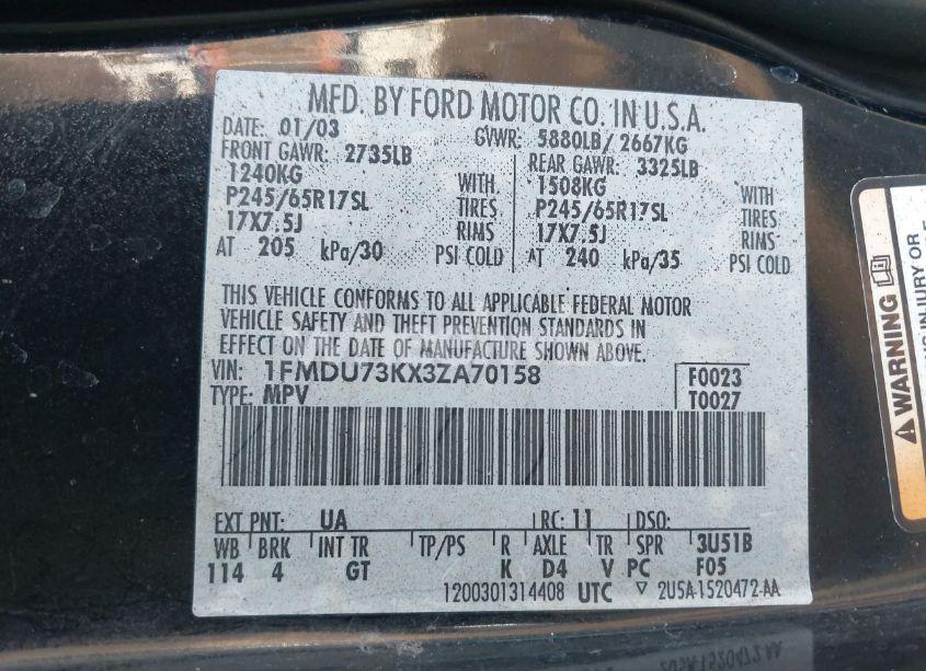 Photo 9 of 2003 Ford Explorer NBX/XLT (VIN 1FMDU73KX3ZA70158)