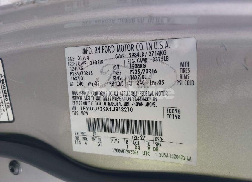 Photo 9 of 2004 Ford Explorer NBX/XLT (VIN 1FMDU73KX4UB18210)