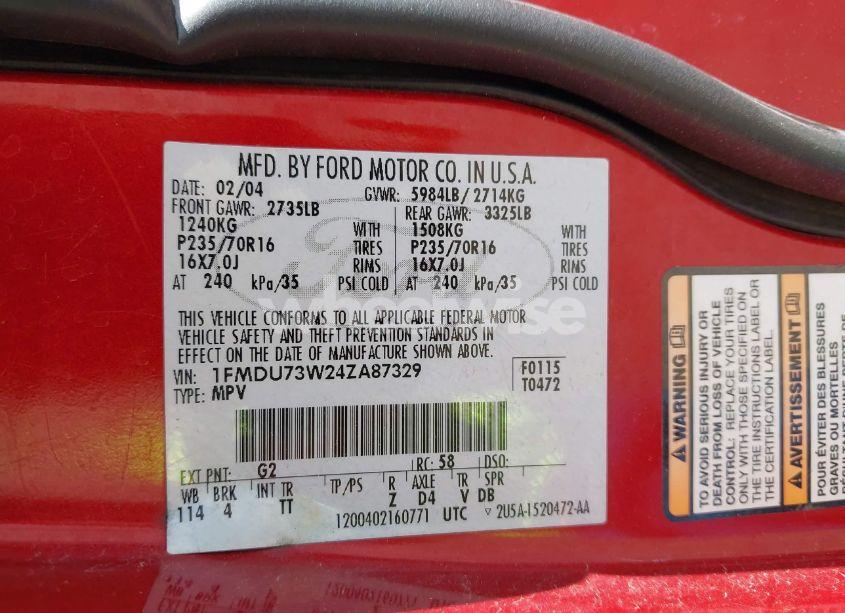 Photo 9 of 2004 Ford Explorer NBX/XLT (VIN 1FMDU73W24ZA87329)