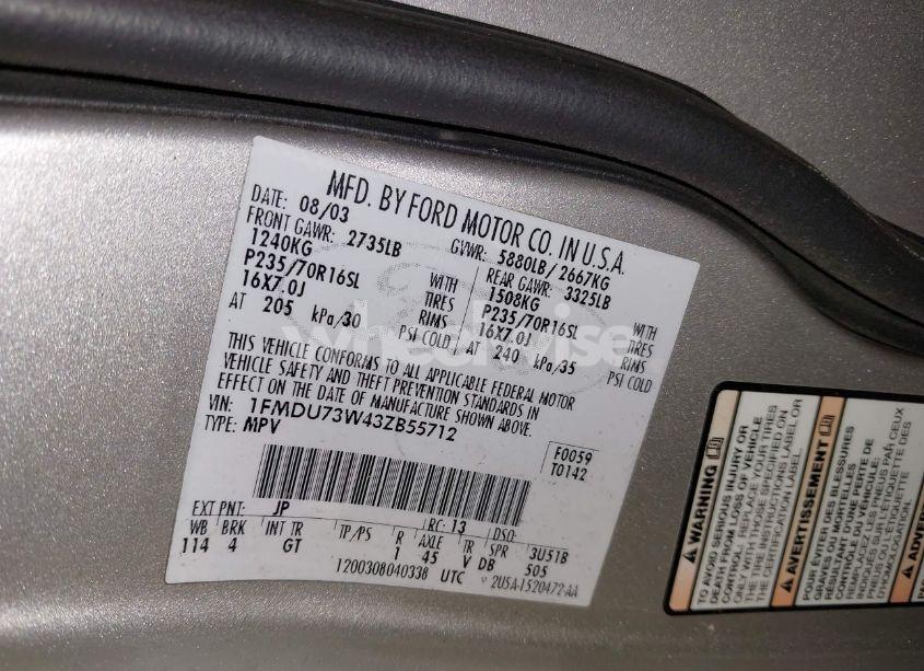 Photo 9 of 2003 Ford Explorer NBX/XLT (VIN 1FMDU73W43ZB55712)