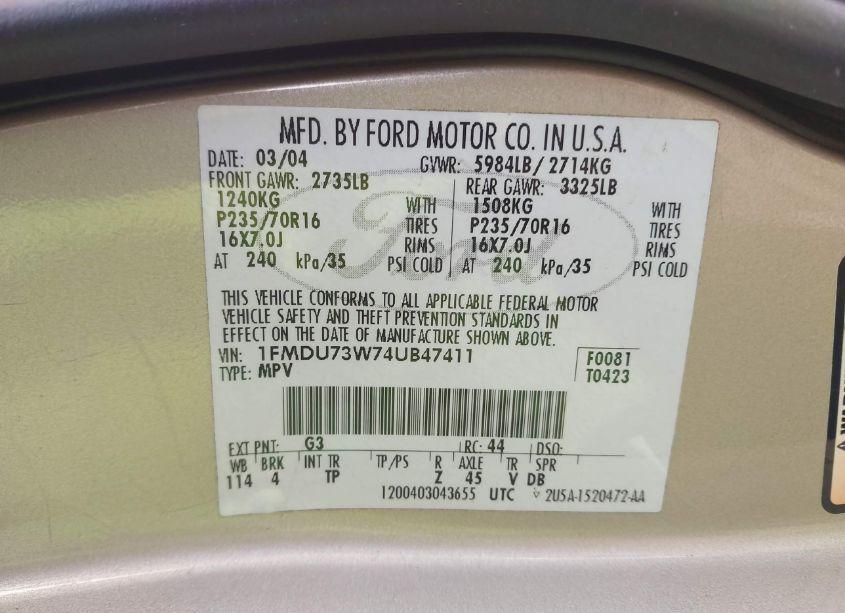 Photo 9 of 2004 Ford Explorer NBX/XLT (VIN 1FMDU73W74UB47411)