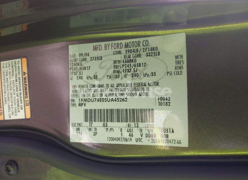 Photo 9 of 2005 Ford Explorer EDDIE BAUER (VIN 1FMDU74E05UA45262)