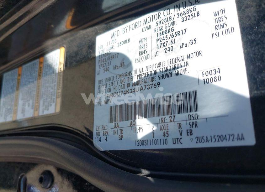 Photo 9 of 2004 Ford Explorer EDDIE BAUER (VIN 1FMDU74K34UA73769)