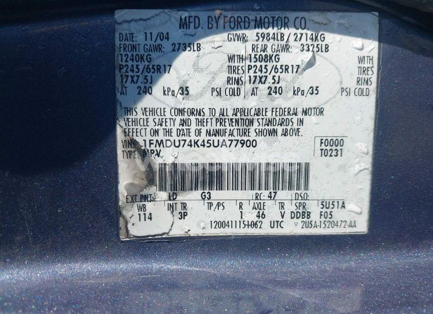 Photo 9 of 2005 Ford Explorer EDDIE BAUER (VIN 1FMDU74K45UA77900)