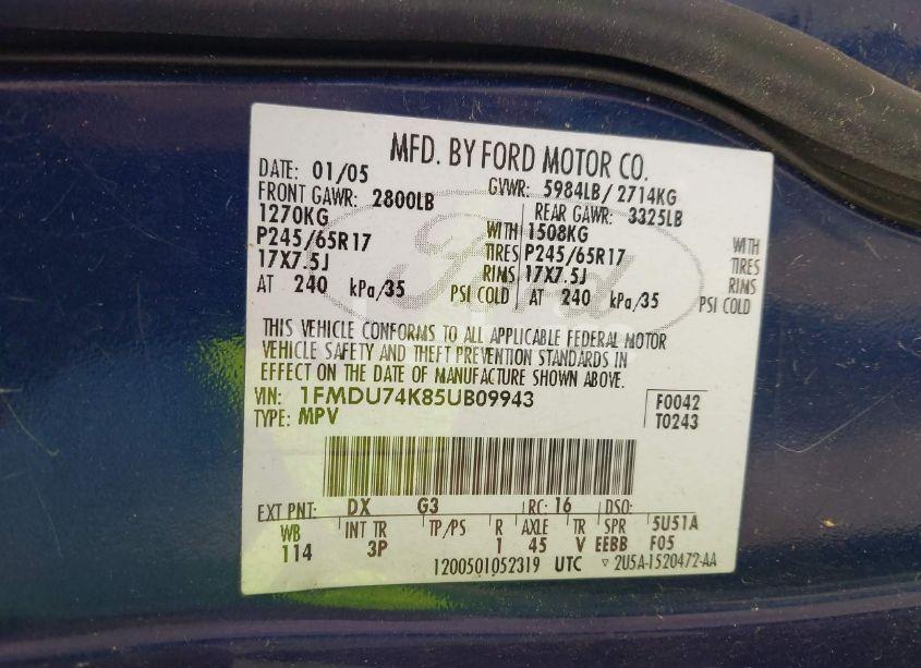 Photo 9 of 2005 Ford Explorer EDDIE BAUER (VIN 1FMDU74K85UB09943)